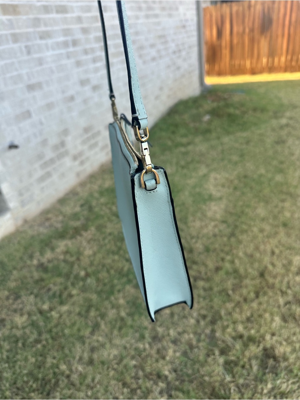kate spade Pale Blue Leather Crossbody with Gold Logo - Picture 7 of 10